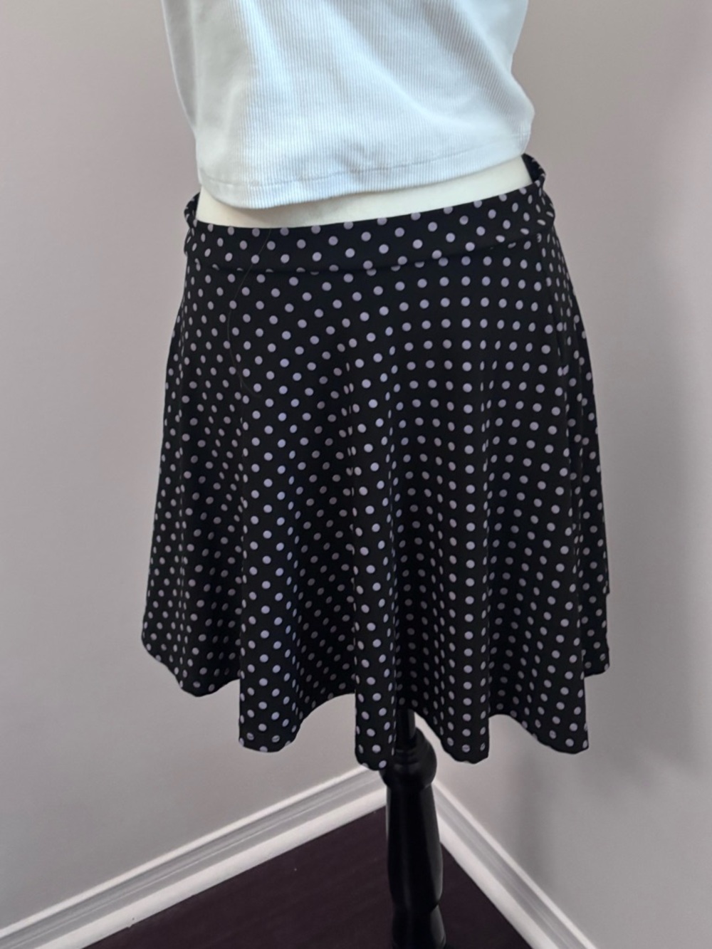 Women’s Vintage Y2K Black Purple Polka Dot Skater Skirt